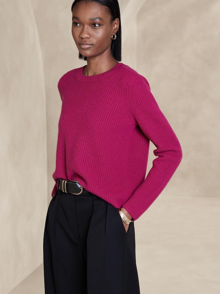 Banana Republic Magenta Pink Lucia Cashmere Ribbed Jumper - Image 1 of 1 Banana Republic Magenta Pink Lucia Cashmere Ribbed Jumper - Image 1 of 1