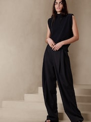 Banana Republic Black Siena Wide-Leg Italian Wool Trousers - Image 1 of 2