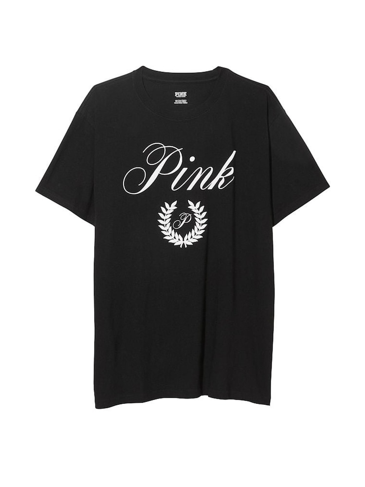 Victoria's Secret PINK Pure Black Short Sleeve Long Sleeve Oversized Campus T-Shirt - Image 1 of 1 Victoria's Secret PINK Pure Black Short Sleeve Long Sleeve Oversized Campus T-Shirt - Image 1 of 1