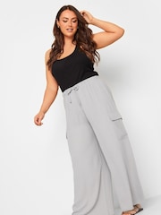 Yours Curve Grey Wide Leg Crepe Cargo Trouser - Image 2 of 4