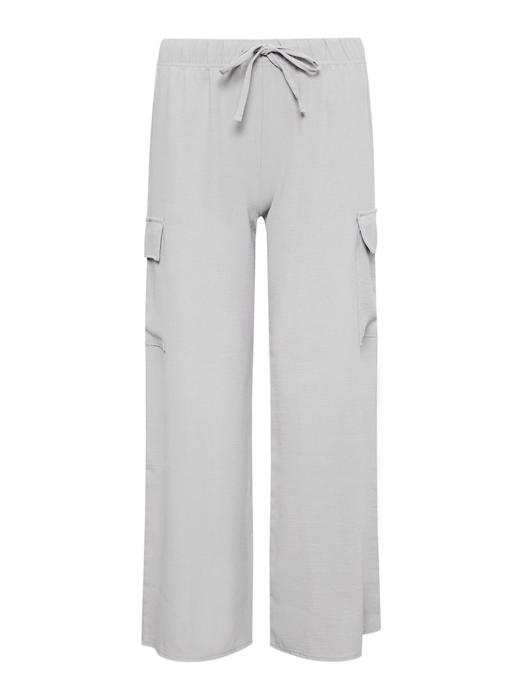 Yours Curve Grey Wide Leg Crepe Cargo Trouser - Image 4 of 4