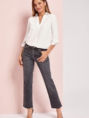 Lipsy White Petite Petite V Neck 3/4 Sleeve Collared Blouse - Image 4 of 4