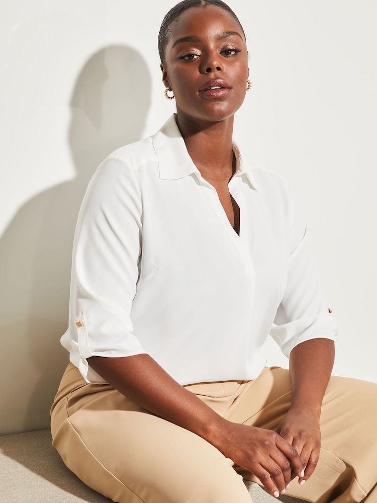 Lipsy White Curve Curve V Neck 3/4 Sleeve Collared Blouse - Image 4 of 4 Lipsy White Curve Curve V Neck 3/4 Sleeve Collared Blouse - Image 4 of 4