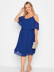 Yours Curve Blue London Pleat Overlay Dress - Image 1 of 5