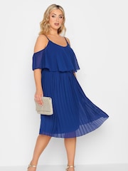 Yours Curve Blue London Pleat Overlay Dress - Image 2 of 5
