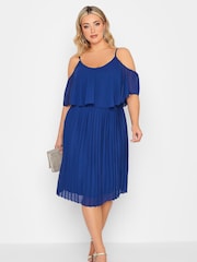Yours Curve Blue London Pleat Overlay Dress - Image 3 of 5