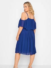 Yours Curve Blue London Pleat Overlay Dress - Image 4 of 5