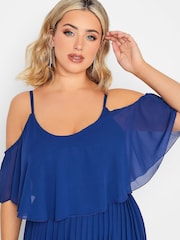 Yours Curve Blue London Pleat Overlay Dress - Image 5 of 5