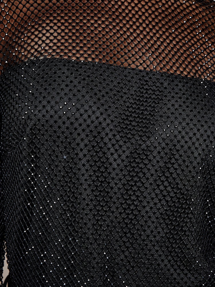 Lipsy Black Premium Feather Cuff Hotfix Diamante Wide Leg Jumpsuit - Image 4 of 4