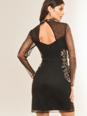 Lipsy Black Premium Long Sleeve Hand Embellished Beaded Mini Shift Dress - Image 2 of 4