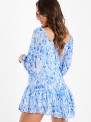 Quiz Blue Smudge Print Skater Dress - Image 3 of 5