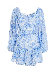 Quiz Blue Smudge Print Skater Dress - Image 4 of 5