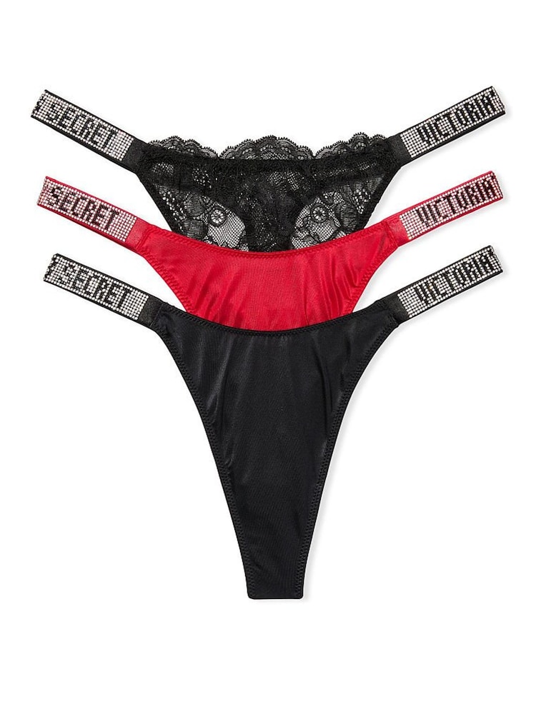 Victoria's Secret Red Christmas Print Multipack Christmas Shine Strap Thong Panty - Image 1 of 3