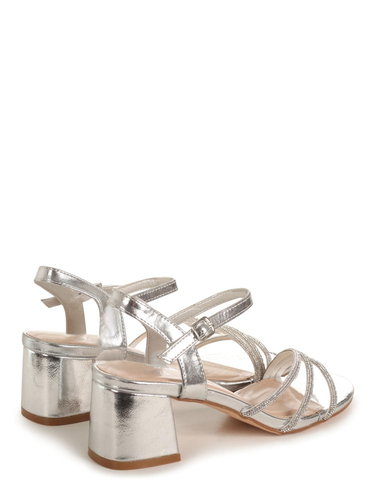 Silber - Linzi Carnation Sandalen mit niedrigem Blockabsatz und Riemchen mit Strasssteinen - Bild 4 von 4 Silber - Linzi Carnation Sandalen mit niedrigem Blockabsatz und Riemchen mit Strasssteinen - Bild 4 von 4
