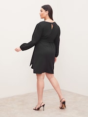 Lipsy Black Curve Long Sleeve Round Neck Tie Waist Shift Dress - Image 2 of 4