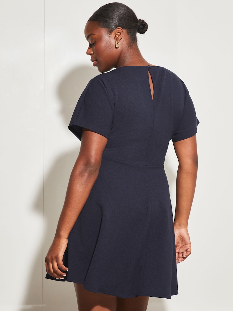 Lipsy Navy Curve Twist Side Shorts Sleeve Mini Skater Dress - Image 2 of 4 Lipsy Navy Curve Twist Side Shorts Sleeve Mini Skater Dress - Image 2 of 4