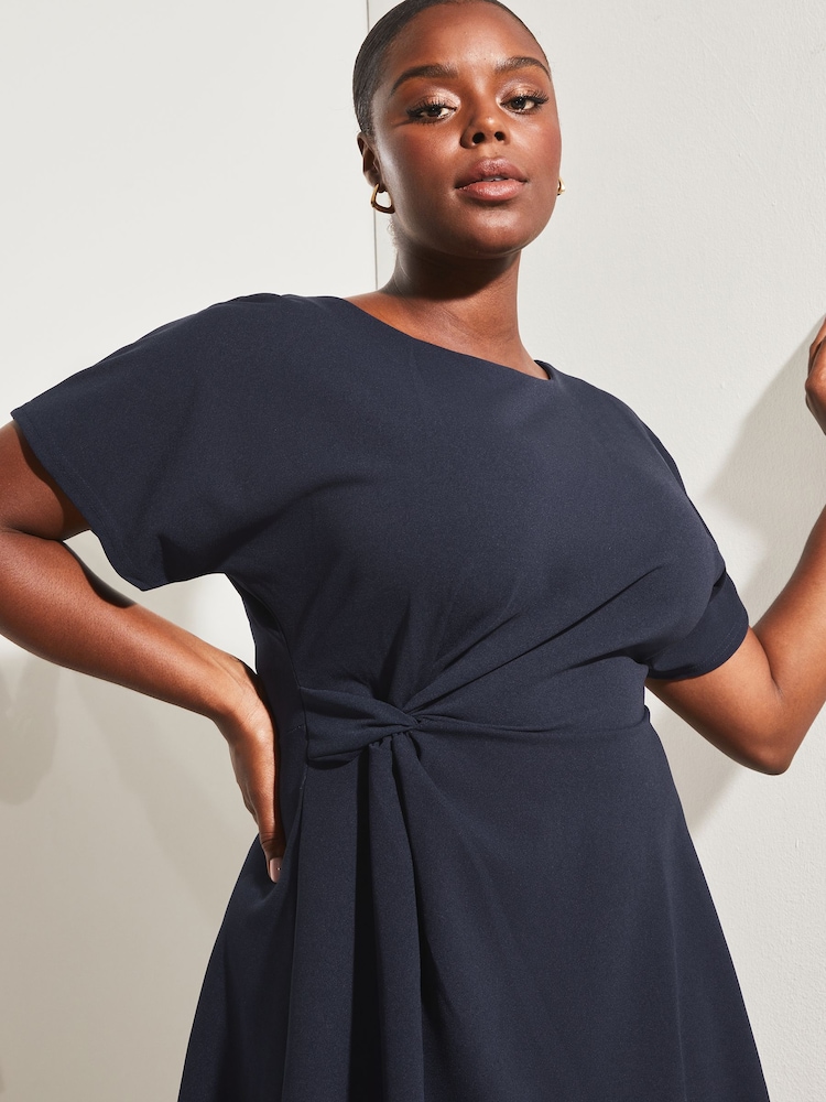 Lipsy Navy Curve Twist Side Shorts Sleeve Mini Skater Dress - Image 4 of 4 Lipsy Navy Curve Twist Side Shorts Sleeve Mini Skater Dress - Image 4 of 4