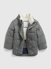 Gap Grey Water Resistant Sherpa Lined Recycled Puffer Jacket - Image 3 of 3