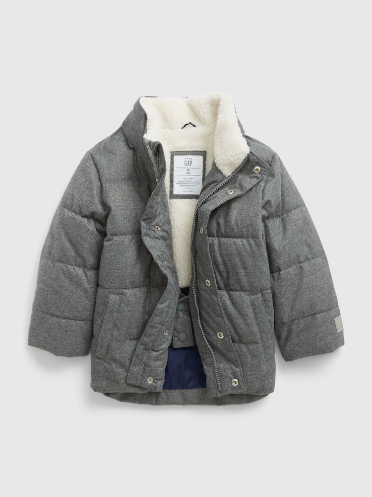 Gap Grey Water Resistant Sherpa Lined Recycled Puffer Jacket - Image 3 of 3