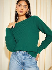 Friends Like These Green Knit Off The Shoulder Jumper - Image 1 of 4