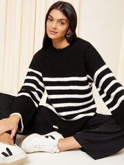 Friends Like These Black/White Stripe Split Hem Relaxed Jumper - Image 1 of 4