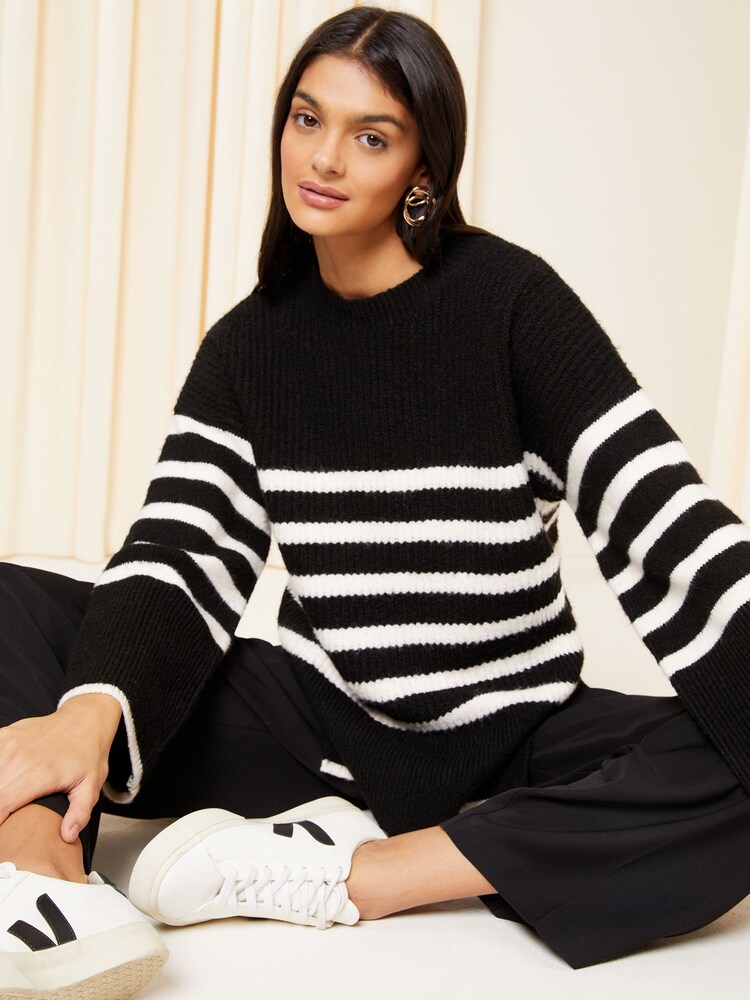 Friends Like These Black/White Stripe Split Hem Relaxed Jumper - Image 1 of 4