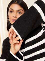 Friends Like These Black/White Stripe Split Hem Relaxed Jumper - Image 2 of 4