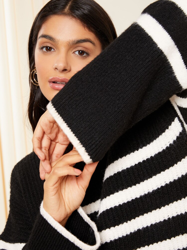 Friends Like These Black/White Stripe Split Hem Relaxed Jumper - Image 2 of 4