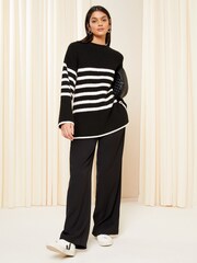 Friends Like These Black/White Stripe Split Hem Relaxed Jumper - Image 3 of 4
