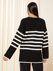Friends Like These Black/White Stripe Split Hem Relaxed Jumper - Image 4 of 4