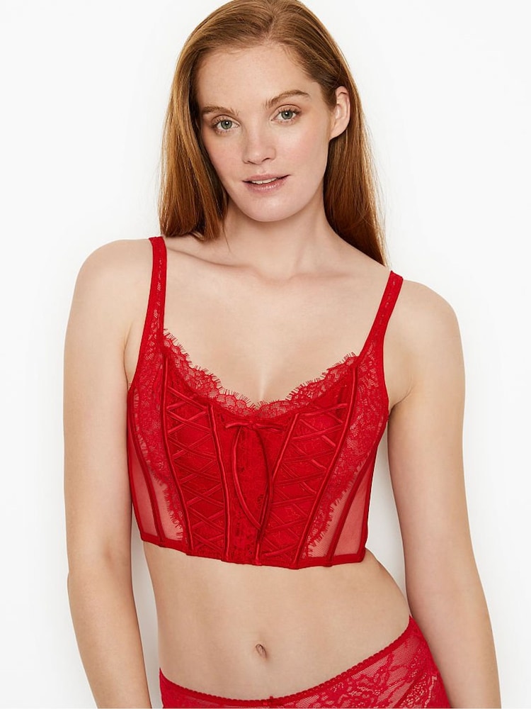Victoria's Secret Lipstick Red Lace Unlined Corset Bra Top - Image 1 of 4