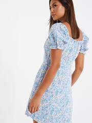 Quiz Blue Ditsy Floral Tie Front Skater Dress - Image 2 of 5