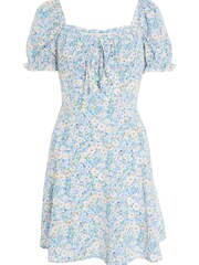 Quiz Blue Ditsy Floral Tie Front Skater Dress - Image 5 of 5