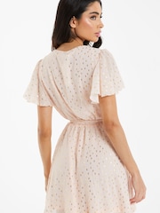 Quiz Blush Pink Foil Chiffon Skater Dress - Image 3 of 6