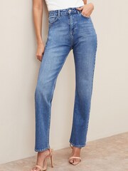 Lipsy Blue High Waist Straight Leg Harper Jeans - Image 1 of 4