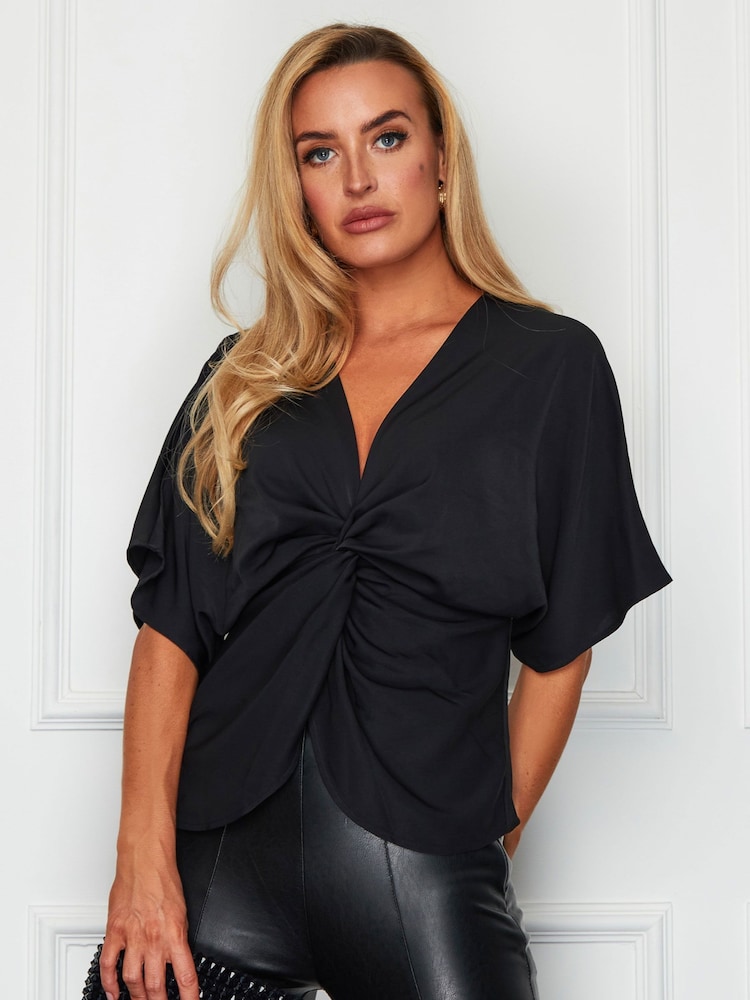 Girl In Mind Black Vera Twist Front Blouse - Image 1 of 4 Girl In Mind Black Vera Twist Front Blouse - Image 1 of 4