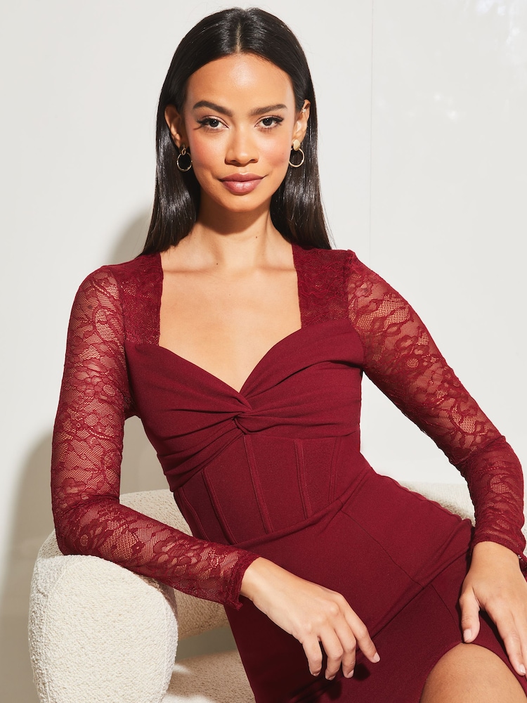 Lipsy Langärmliges Kleid im Korsett-Stil mit herzförmigem Ausschnitt und Knoten - Bild 4 von 4 Lipsy Langärmliges Kleid im Korsett-Stil mit herzförmigem Ausschnitt und Knoten - Bild 4 von 4