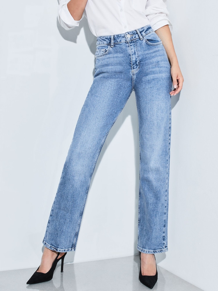 Lipsy Mid Blue High Waist Straight Leg Jeans - Image 1 of 3