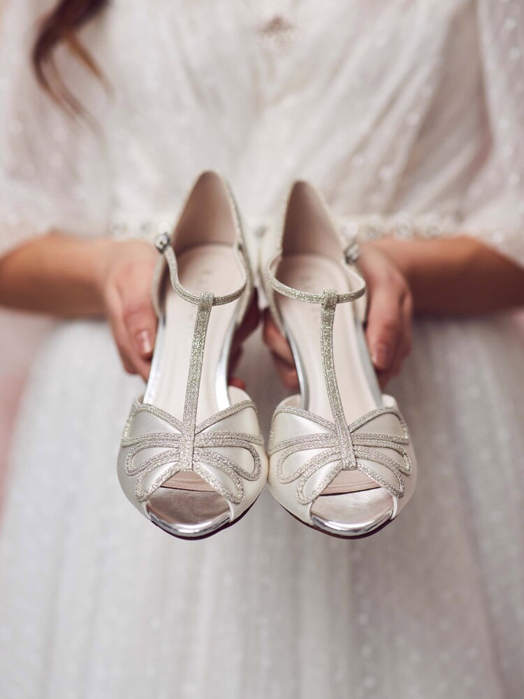 Rainbow Club Ivory Wedding Harlow Shimmer Satin T-Bar Bridal Court Shoes - Image 4 of 4