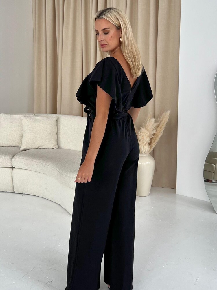 Girl In Mind Black Petite Tamara Frill Detail Wide Leg Jumpsuit - Image 2 of 4 Girl In Mind Black Petite Tamara Frill Detail Wide Leg Jumpsuit - Image 2 of 4