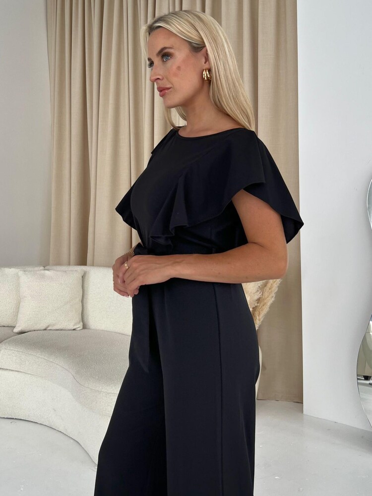 Girl In Mind Black Petite Tamara Frill Detail Wide Leg Jumpsuit - Image 4 of 4 Girl In Mind Black Petite Tamara Frill Detail Wide Leg Jumpsuit - Image 4 of 4