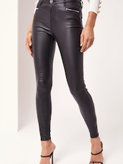 Lipsy Authentic Coated Black Petite Mid Rise Skinny Jeans - Image 1 of 4