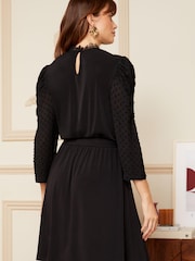 Love & Roses Black Puff 3/4 Sleeve Jersey Mini Dress - Image 3 of 4