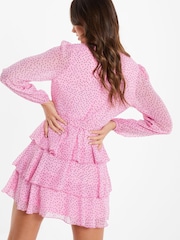Quiz Pink Polka Dot Wrap Skater Dress - Image 3 of 5