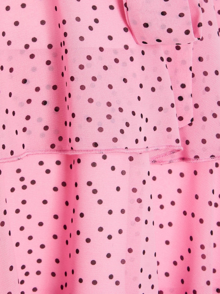 Quiz Pink Polka Dot Wrap Skater Dress - Image 5 of 5