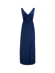 Pour Moi Blue Millie Satin Woven Plunge Maxi Dress - Image 4 of 5