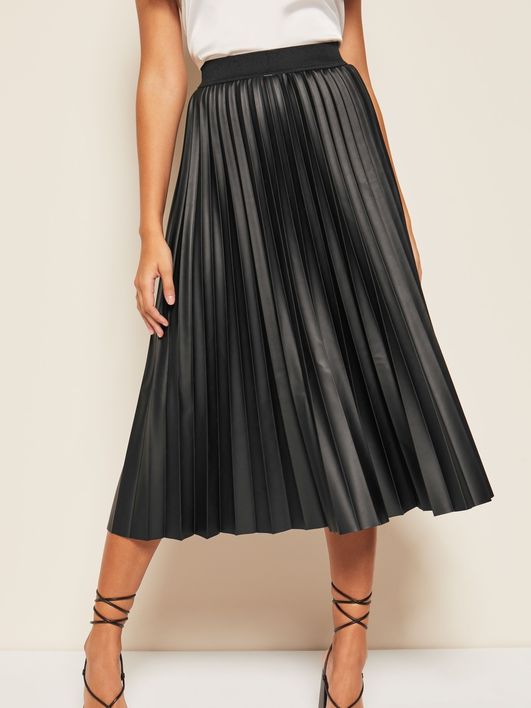 Topshop faux leather pleated midi skirt in black hot sale