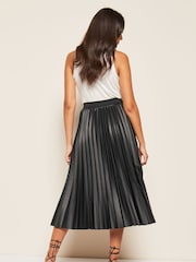 Friends Like These Black Faux Leather Pleated Summer Midi Skirt - Image 2 of 4