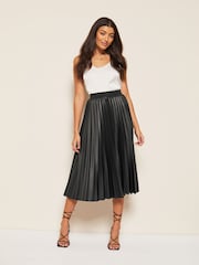 Friends Like These Black Faux Leather Pleated Summer Midi Skirt - Image 3 of 4