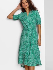 Roman Green Ditsy Floral Frill Hem Midi Dress - Image 1 of 5